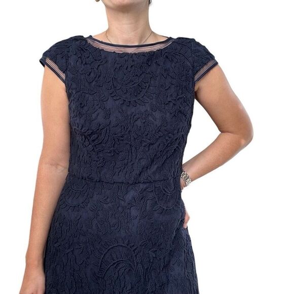 Adrianna Papell Navy Blue Lace Fit & Flare Cocktail Party Mini Dress Size 8 - Picture 5 of 9
